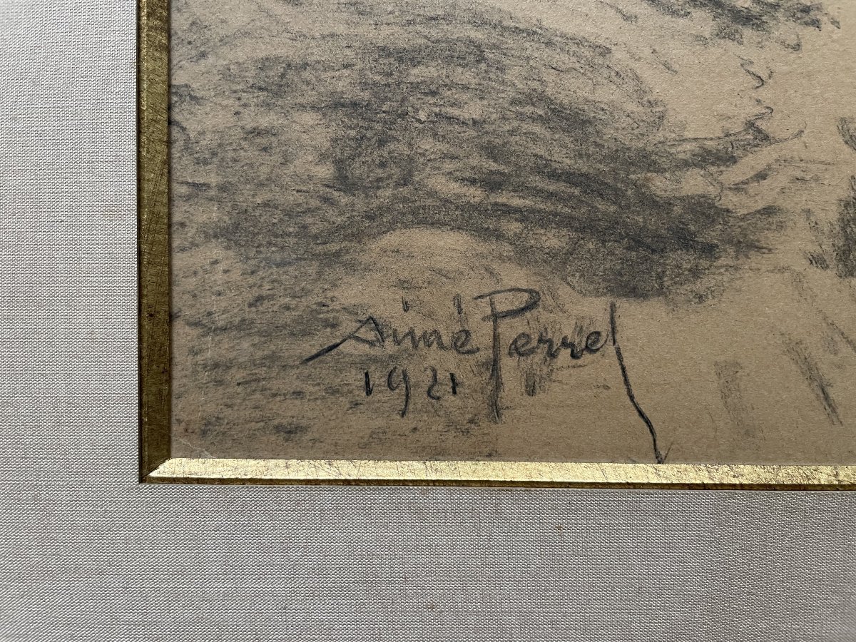  Aimé Perret, scène de moisson, dessin au fusain-photo-3