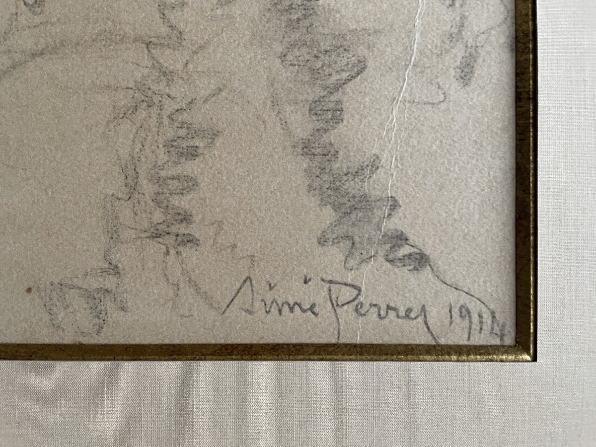 Aimé Perret, Harvest Scene, Charcoal Drawing-photo-3