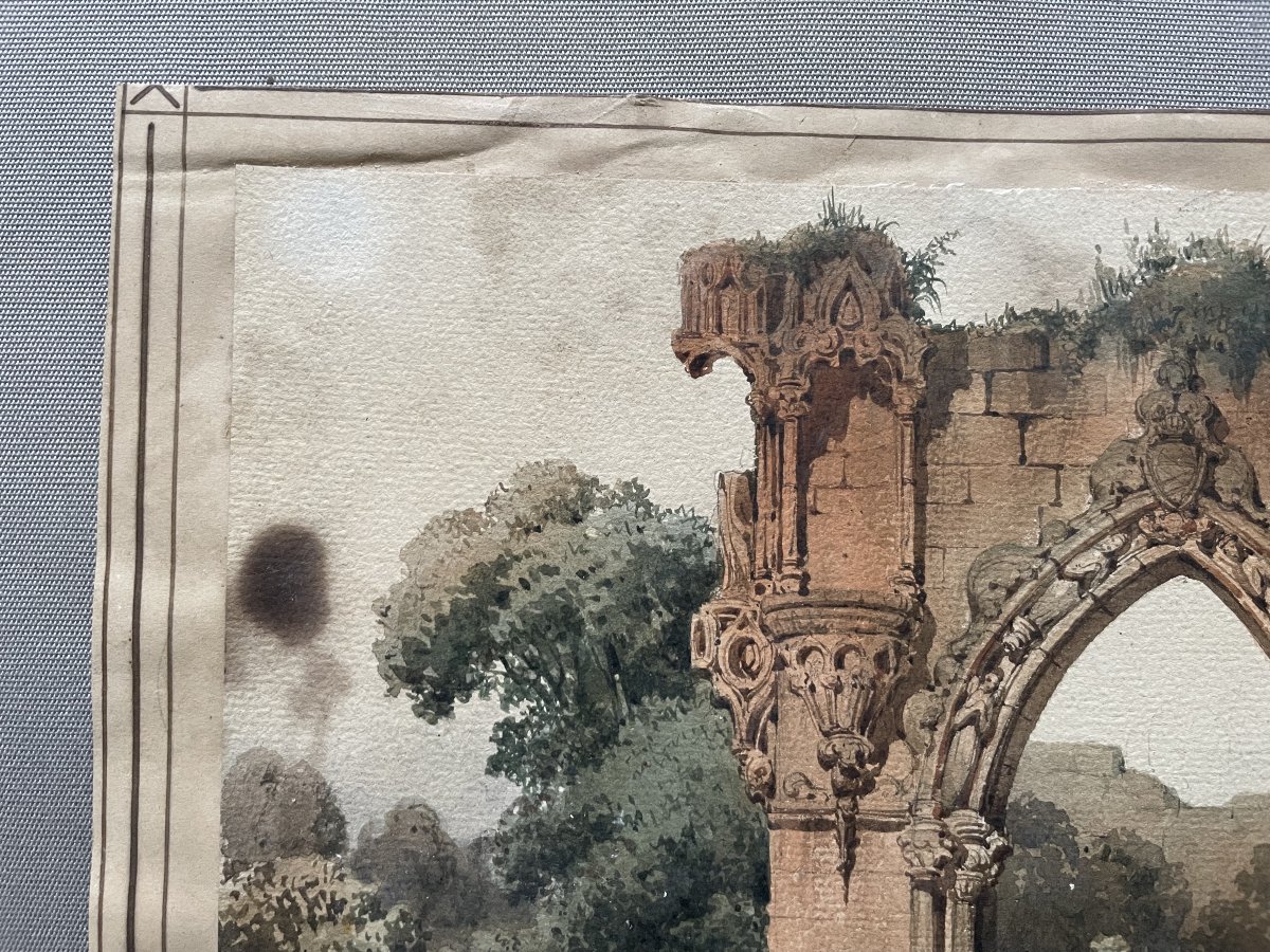 l'étude Des Ruines, Watercolor Attributed To Joseph Vézien Desombrages-photo-3
