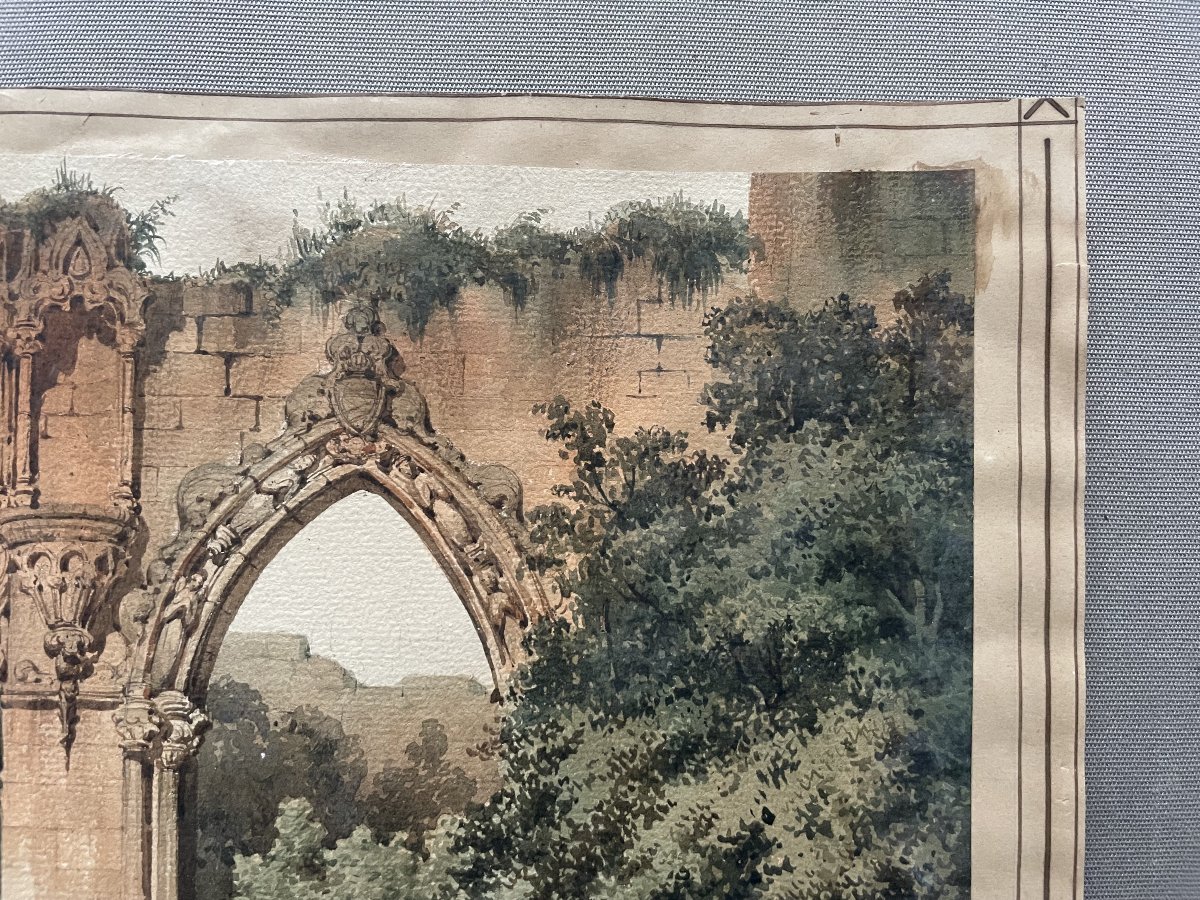l'étude Des Ruines, Watercolor Attributed To Joseph Vézien Desombrages-photo-4