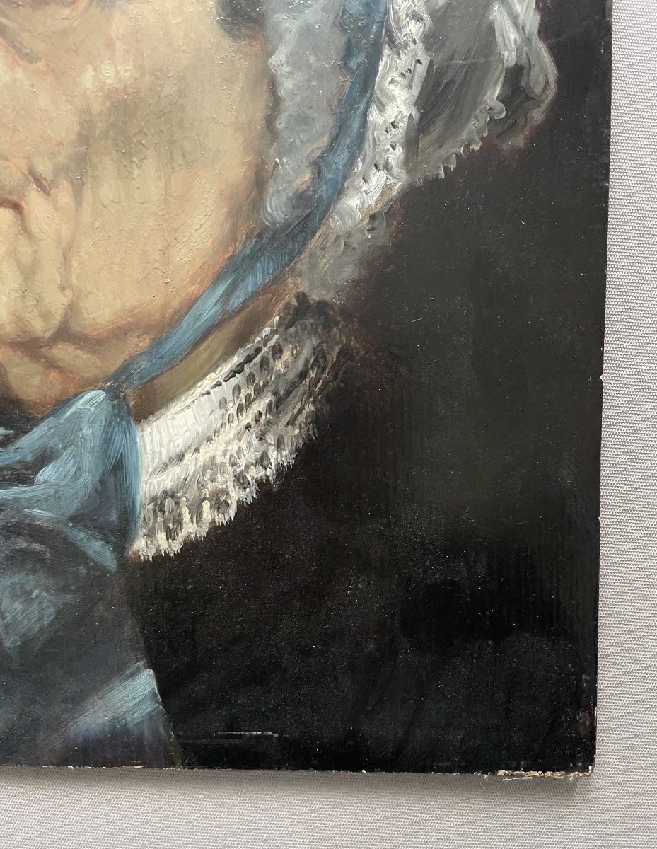 Portrait Of A Woman With A Blue Ribbon, Oil On Panel-photo-4