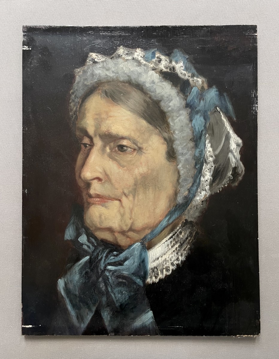 Portrait Of A Woman With A Blue Ribbon, Oil On Panel