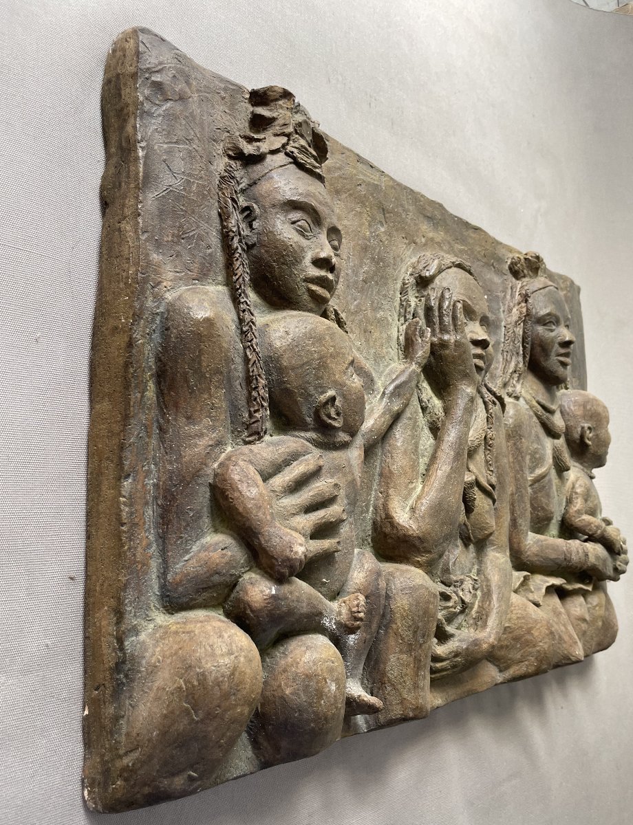 African Women And Children, Terracotta High Relief-photo-5