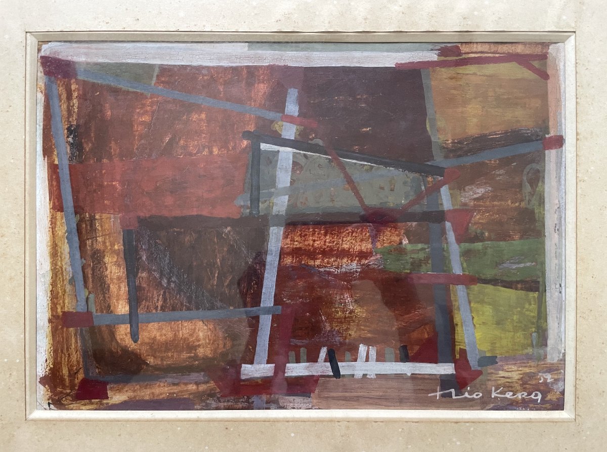 Théo Kerg, composition abstraite, huile sur papier-photo-2