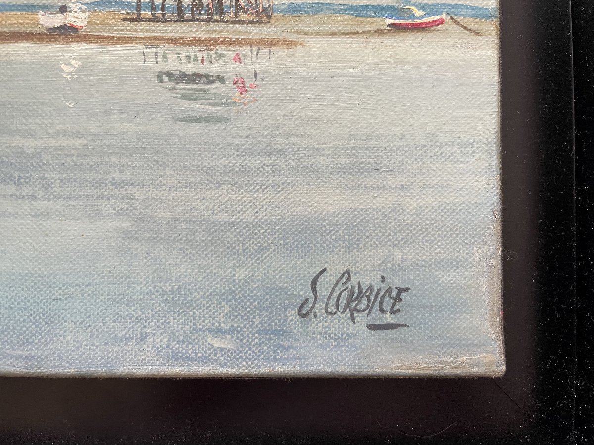 Serge Corbice, les cabanes de l'île, Bassin d'Arcachon, huile sur toile-photo-2