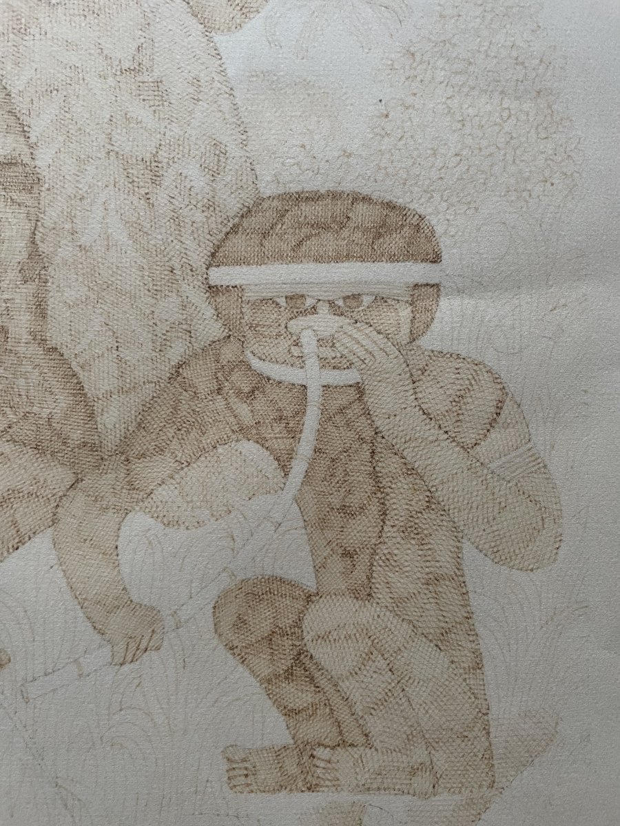 Characters From New Caledonia, Brown Ink Drawing-photo-3