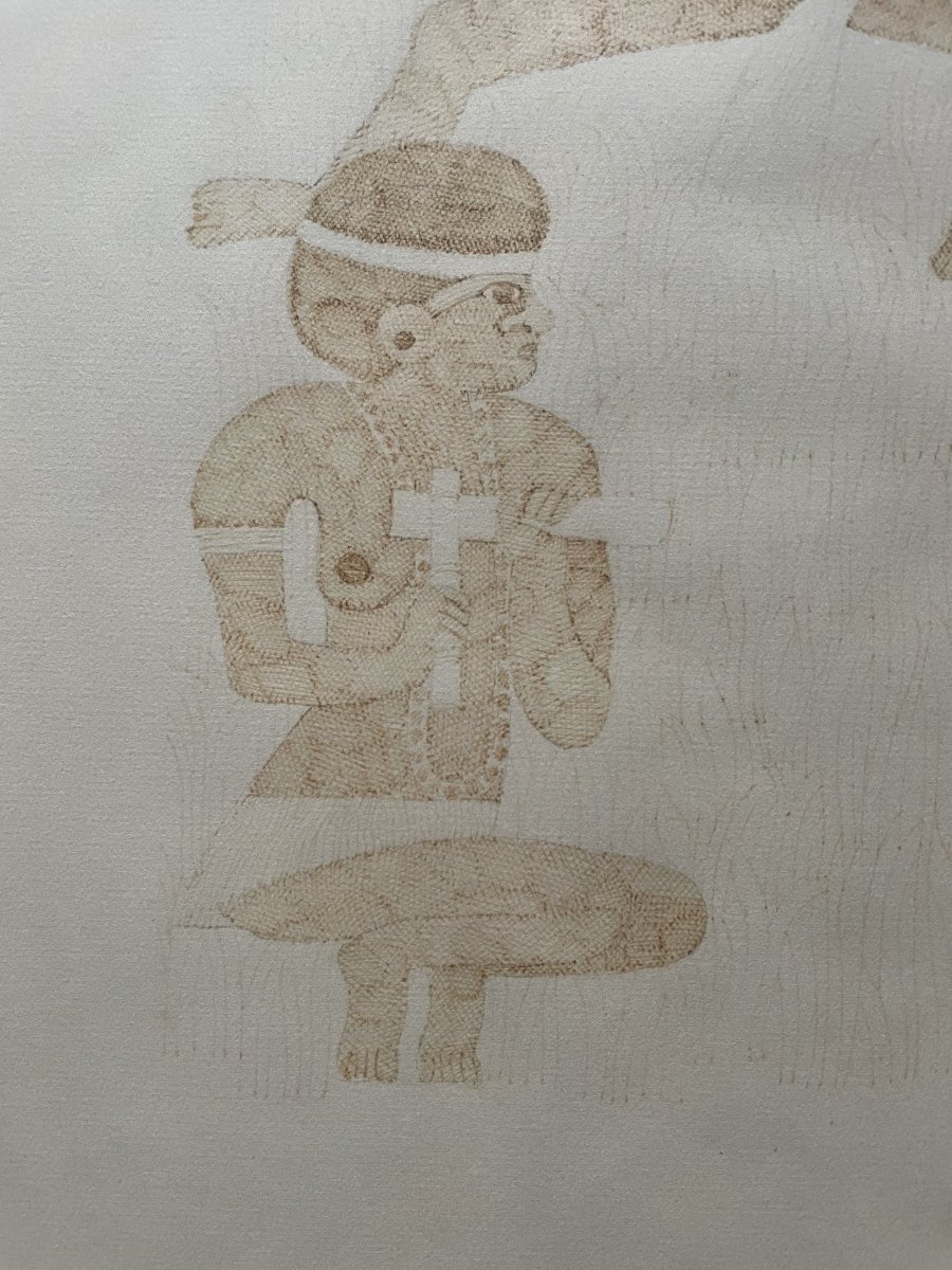 Characters From New Caledonia, Brown Ink Drawing-photo-4