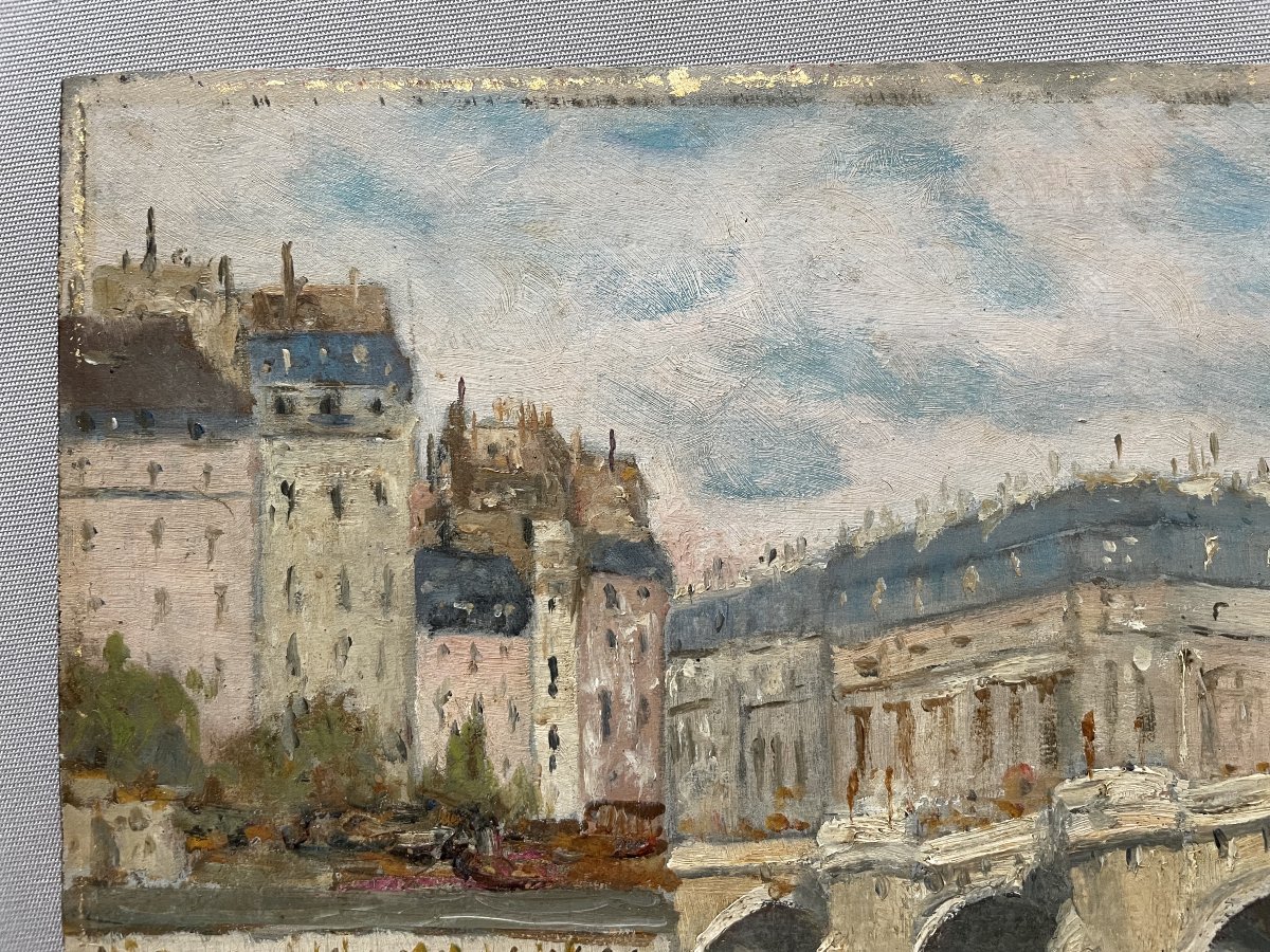 Paris, The Pont Neuf, Oil On Panel-photo-2