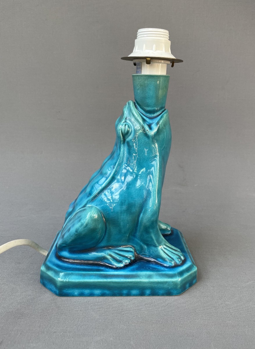 Lampe en faïence figurant une grenouille