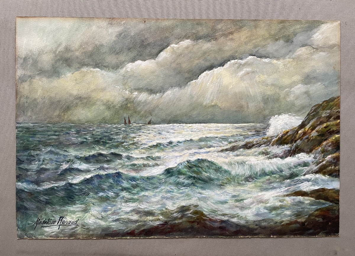 Madeleine Renaud, Rocky Coast, Gouache