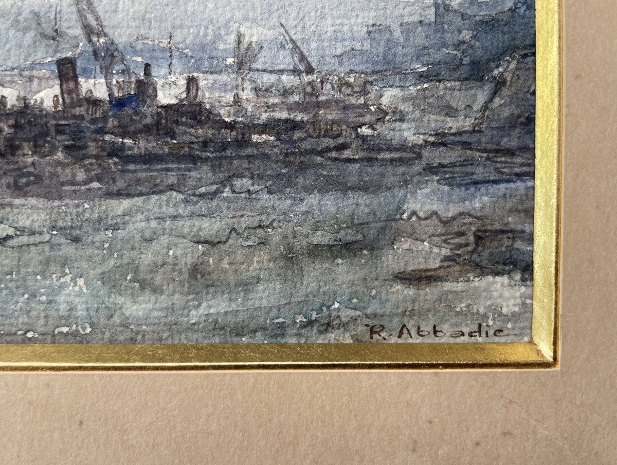 Vue de port, aquarelle signée R. Abbadie-photo-3