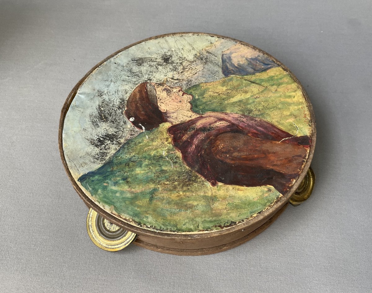 Portrait de femme basque? Tambourin peint-photo-2