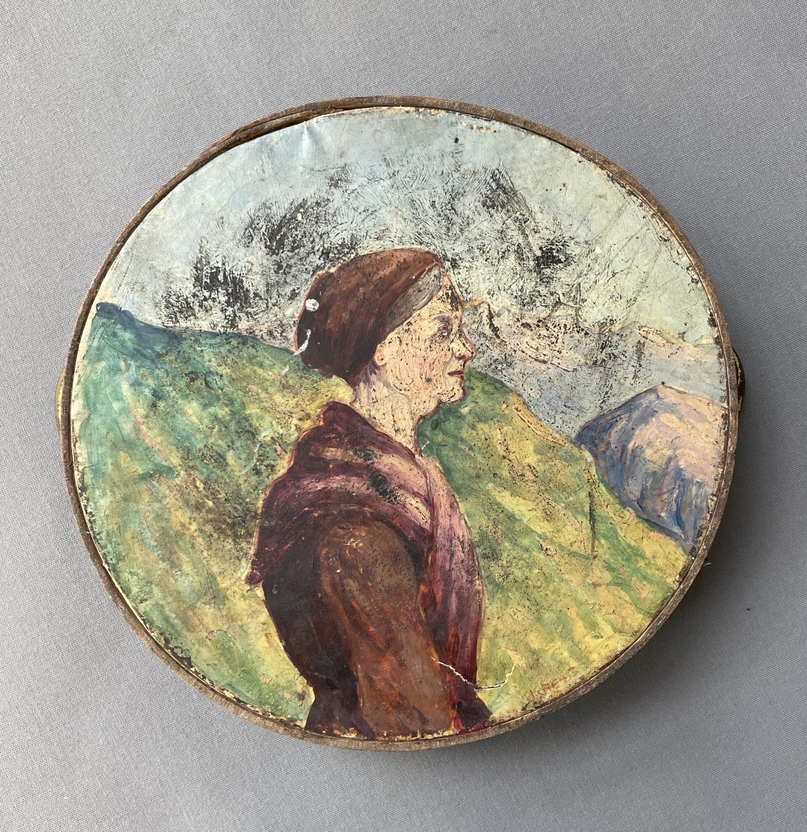 Portrait de femme basque? Tambourin peint