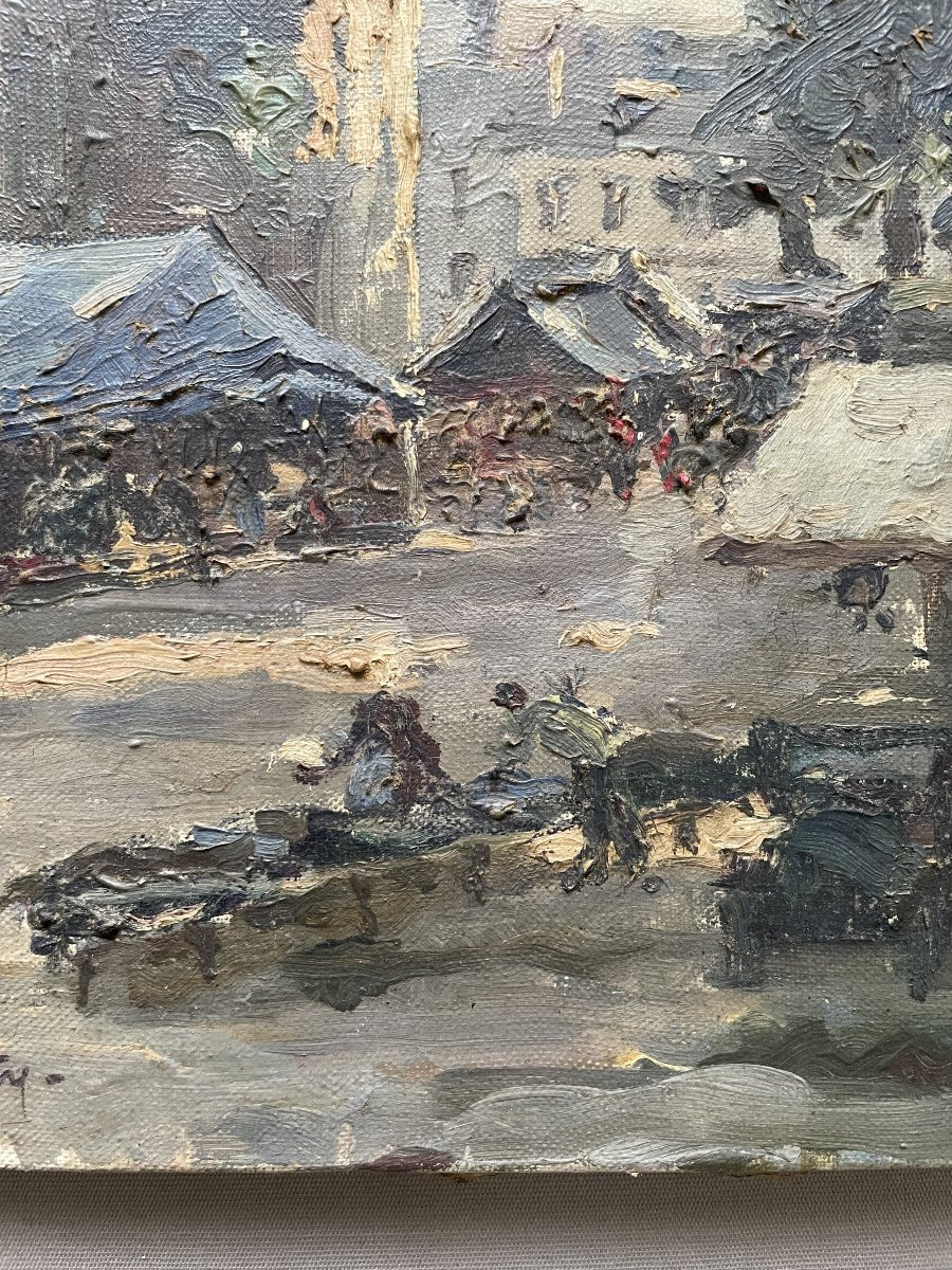 Scène de marché, huile sur toile signée M. Genty-photo-3