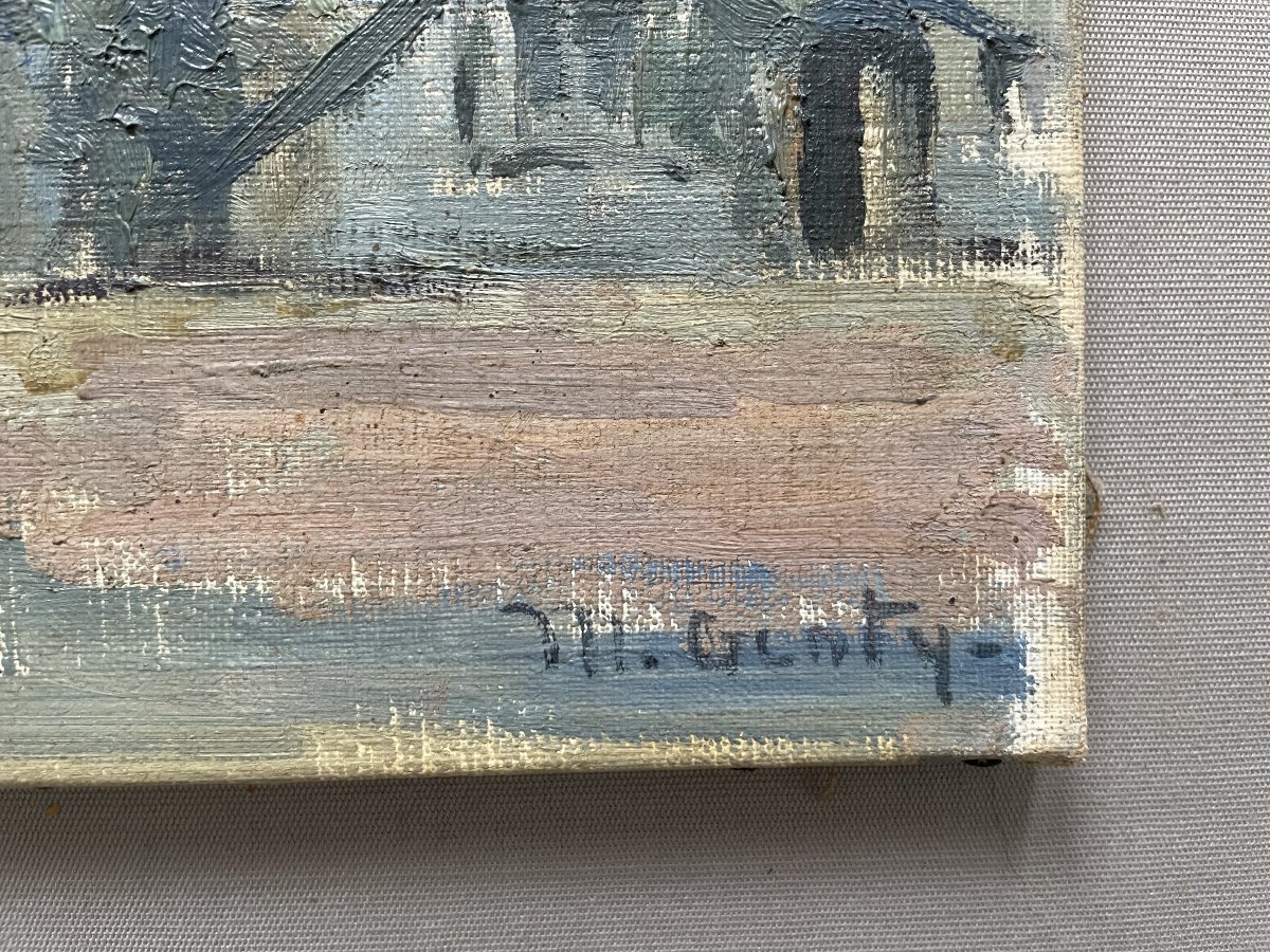 Place De Village, Oil On Canvas Signed M. Genty-photo-2