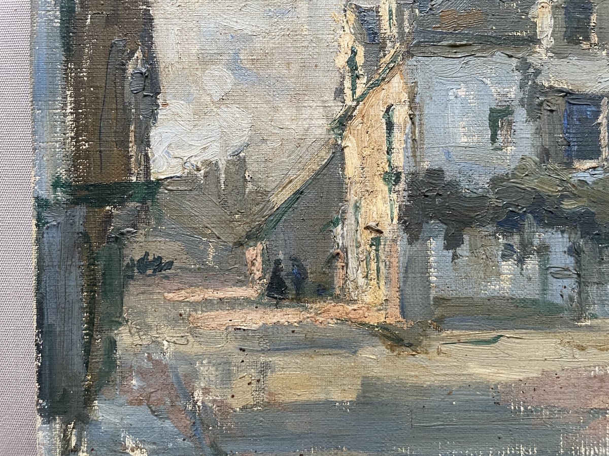 Place De Village, Oil On Canvas Signed M. Genty-photo-3