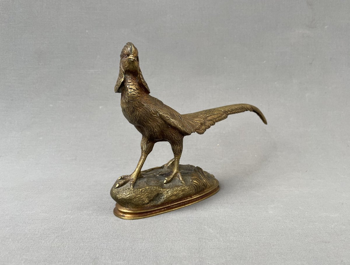 Faisan en bronze doré-photo-2