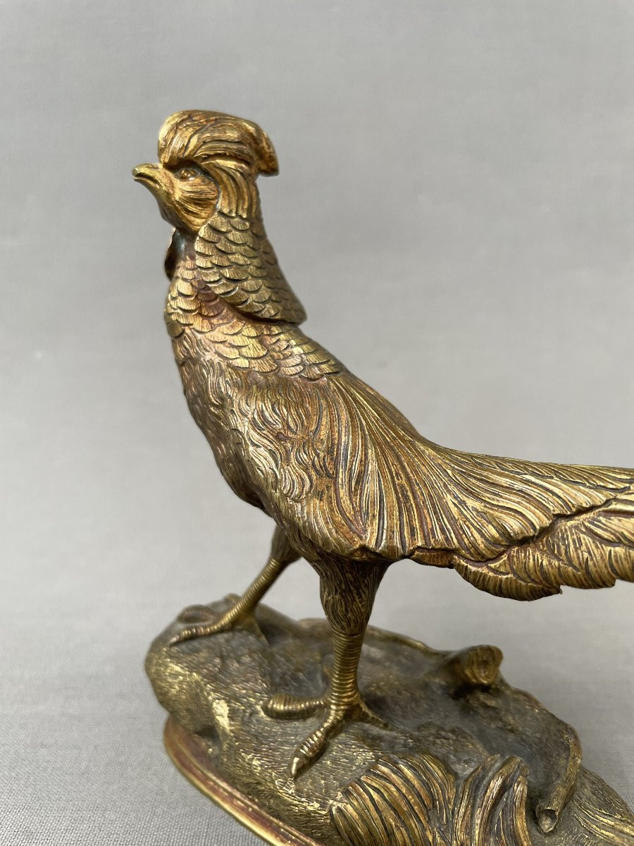 Faisan en bronze doré-photo-1