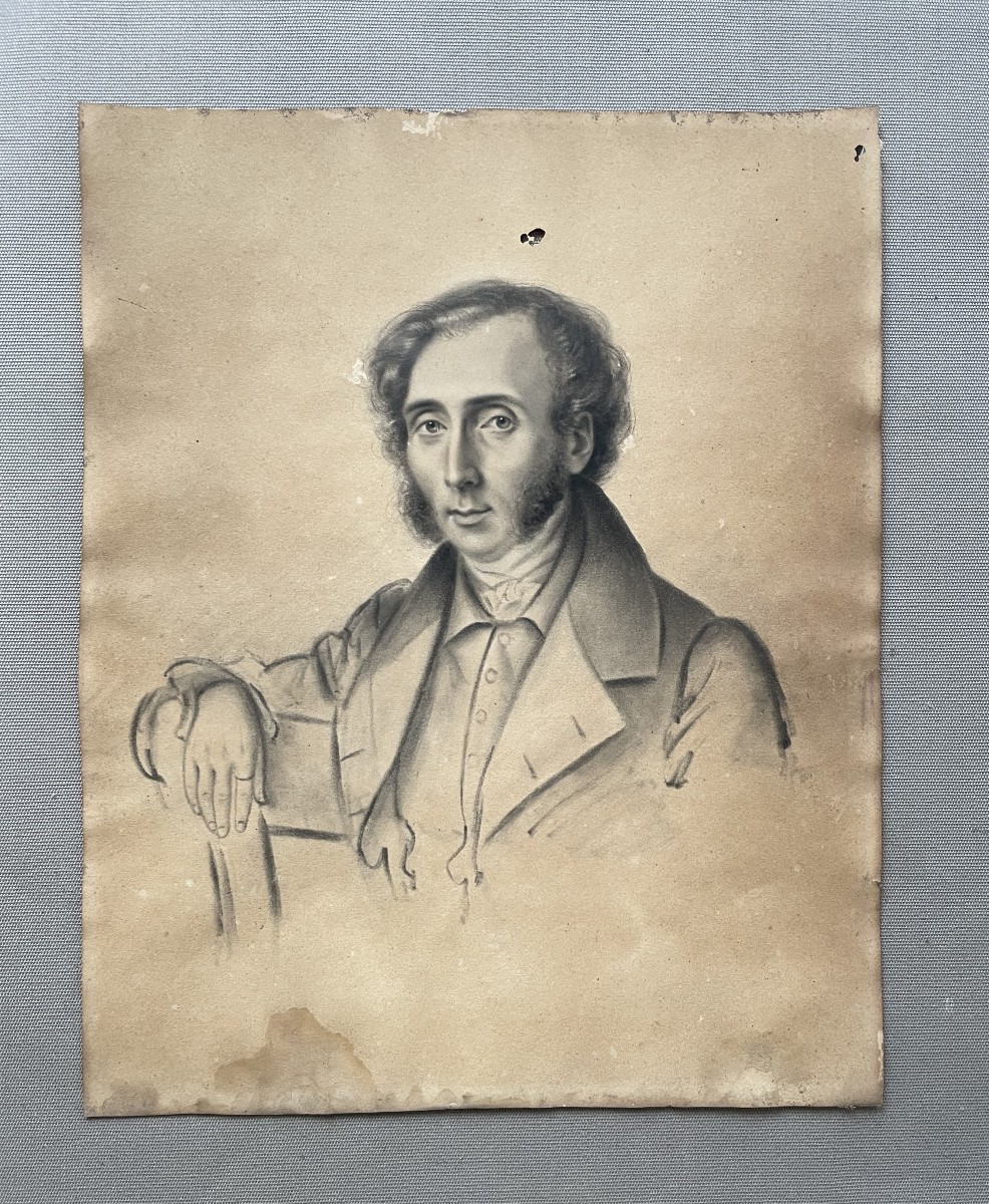 Portrait Of A Man, Black Chalk Drawing, Early 19th Century