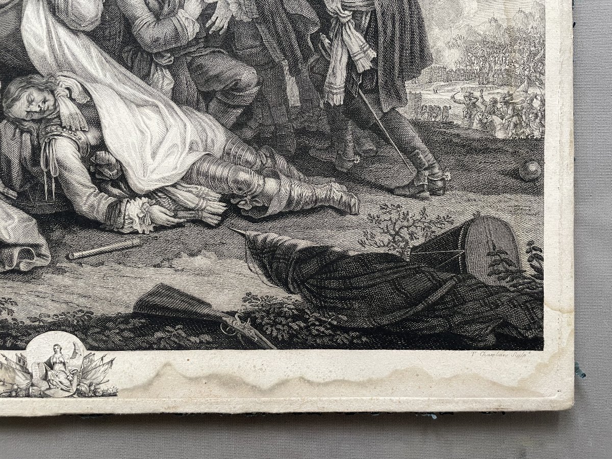 The Death Of Turenne, 18th Century Engraving-photo-2