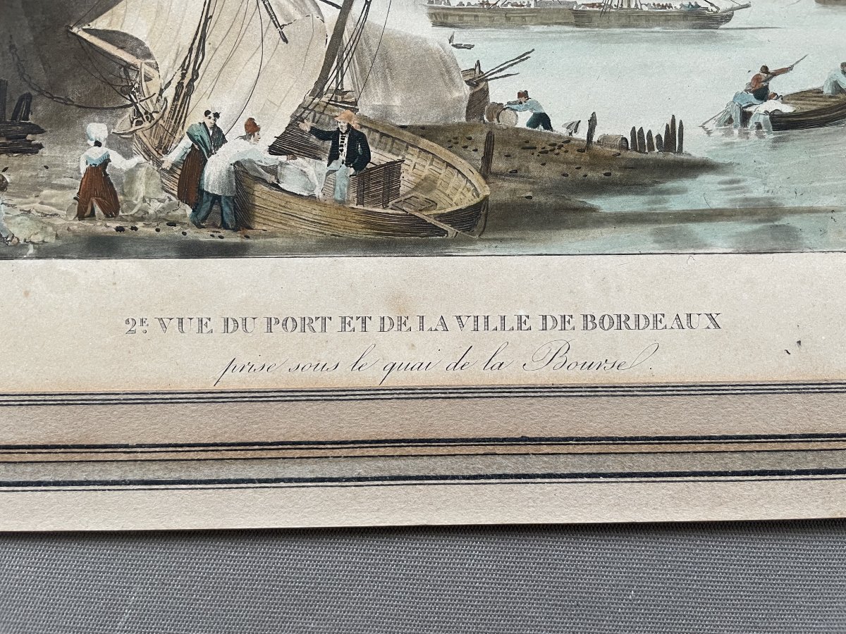 Vue du port et de la ville de Bordeaux, lithographie rehaussée-photo-2