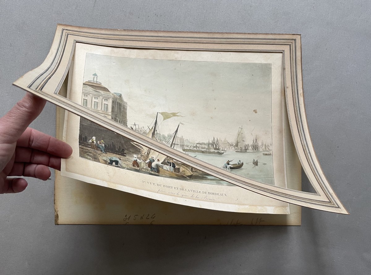 Vue du port et de la ville de Bordeaux, lithographie rehaussée-photo-4