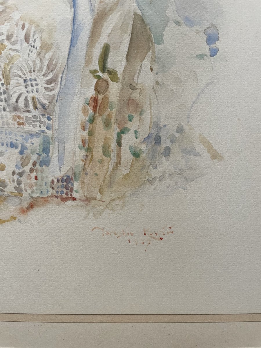 Profile Of A Young Woman, Eastern School, Watercolor, Signature To Be Identified-photo-4