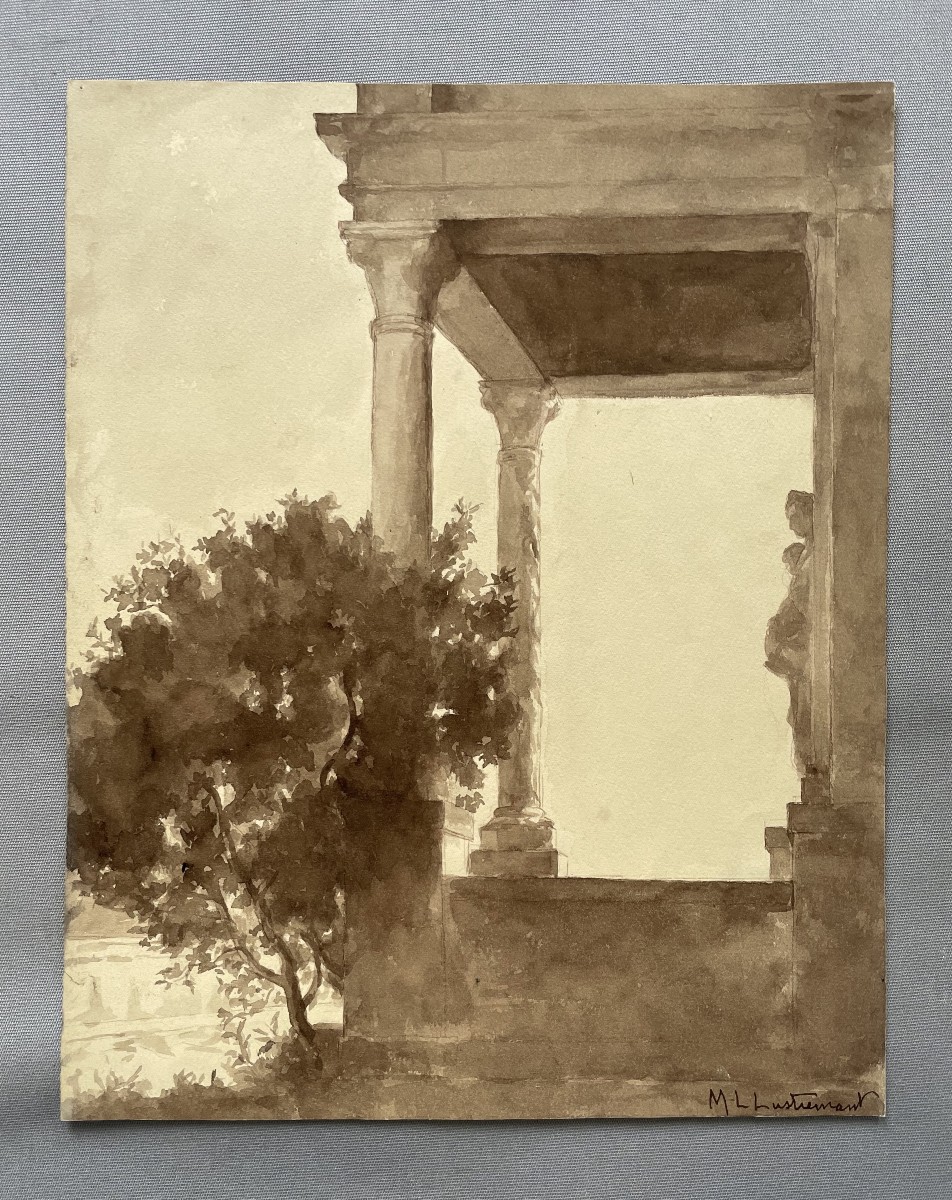 Marie-Louise Lustremant, environs de Florence, lavis d'encre brune