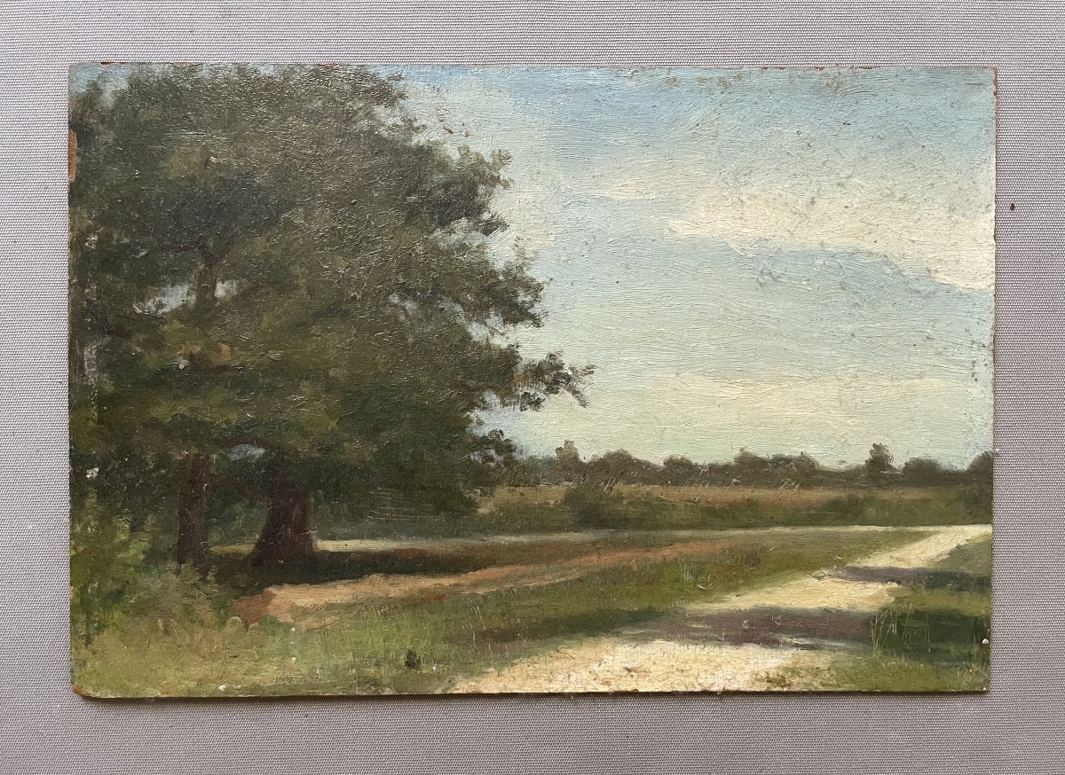 Route de campagne, huile sur carton