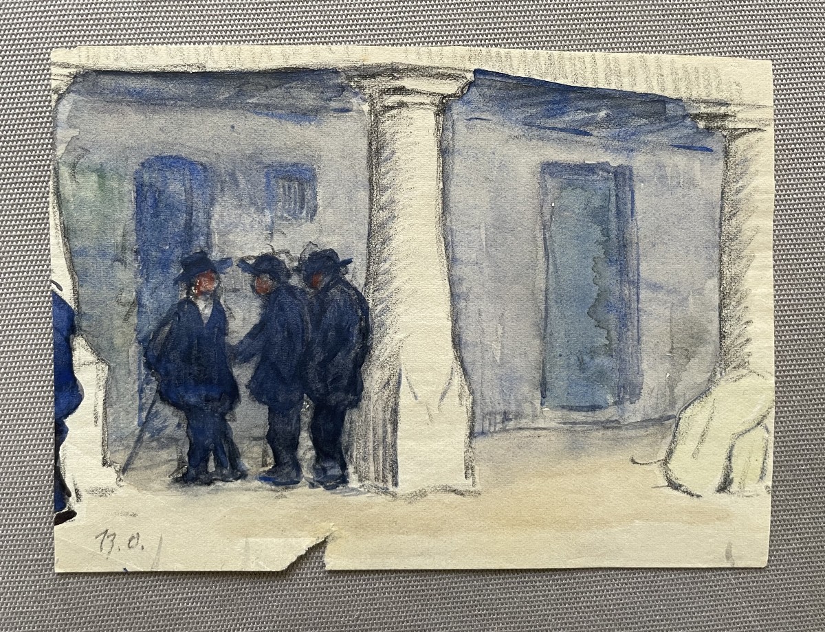  René Olivier, groupe d'hommes, aquarelle monogrammée