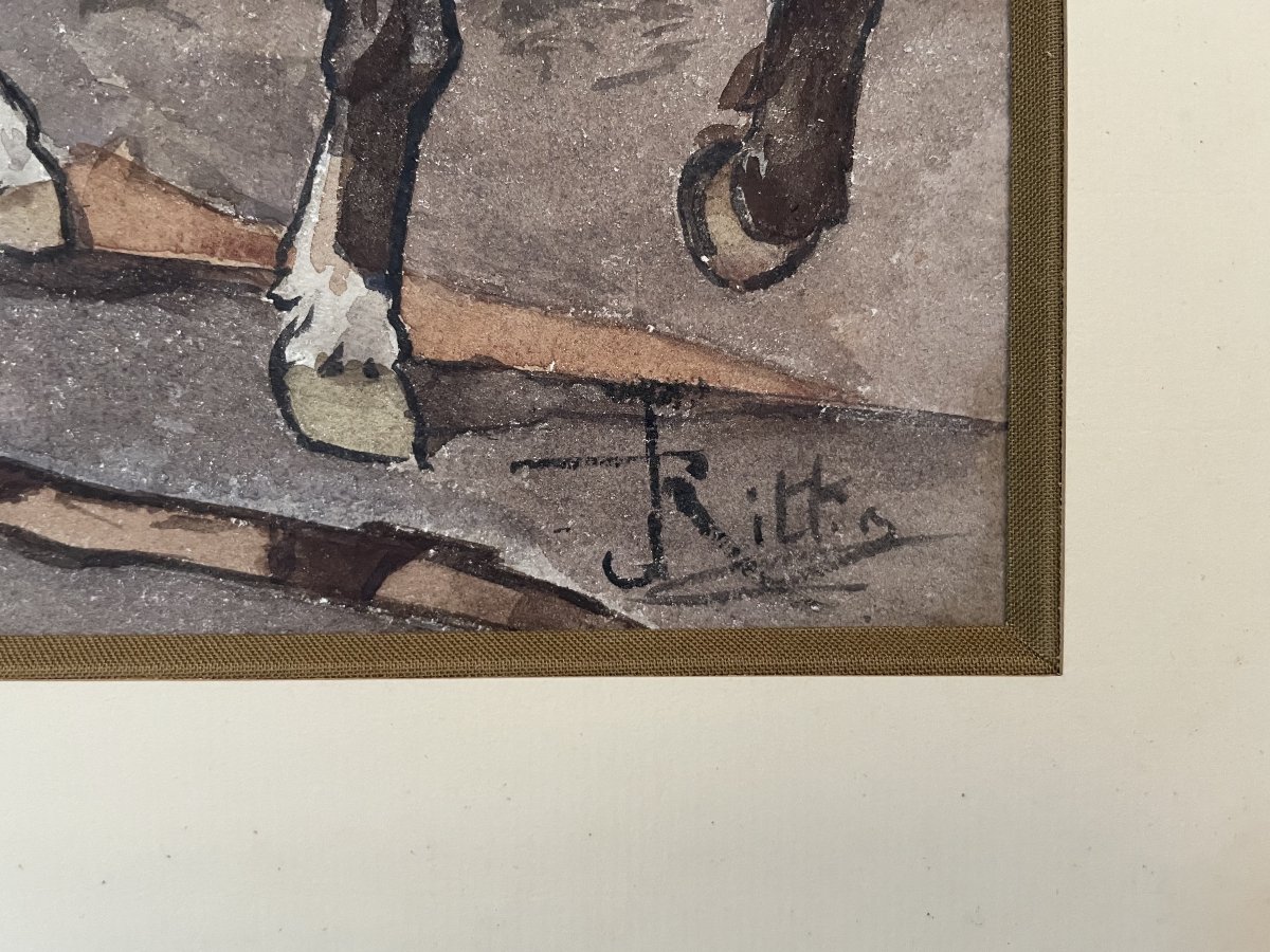 Chevaux de trait, aquarelle, signature à identifier-photo-3