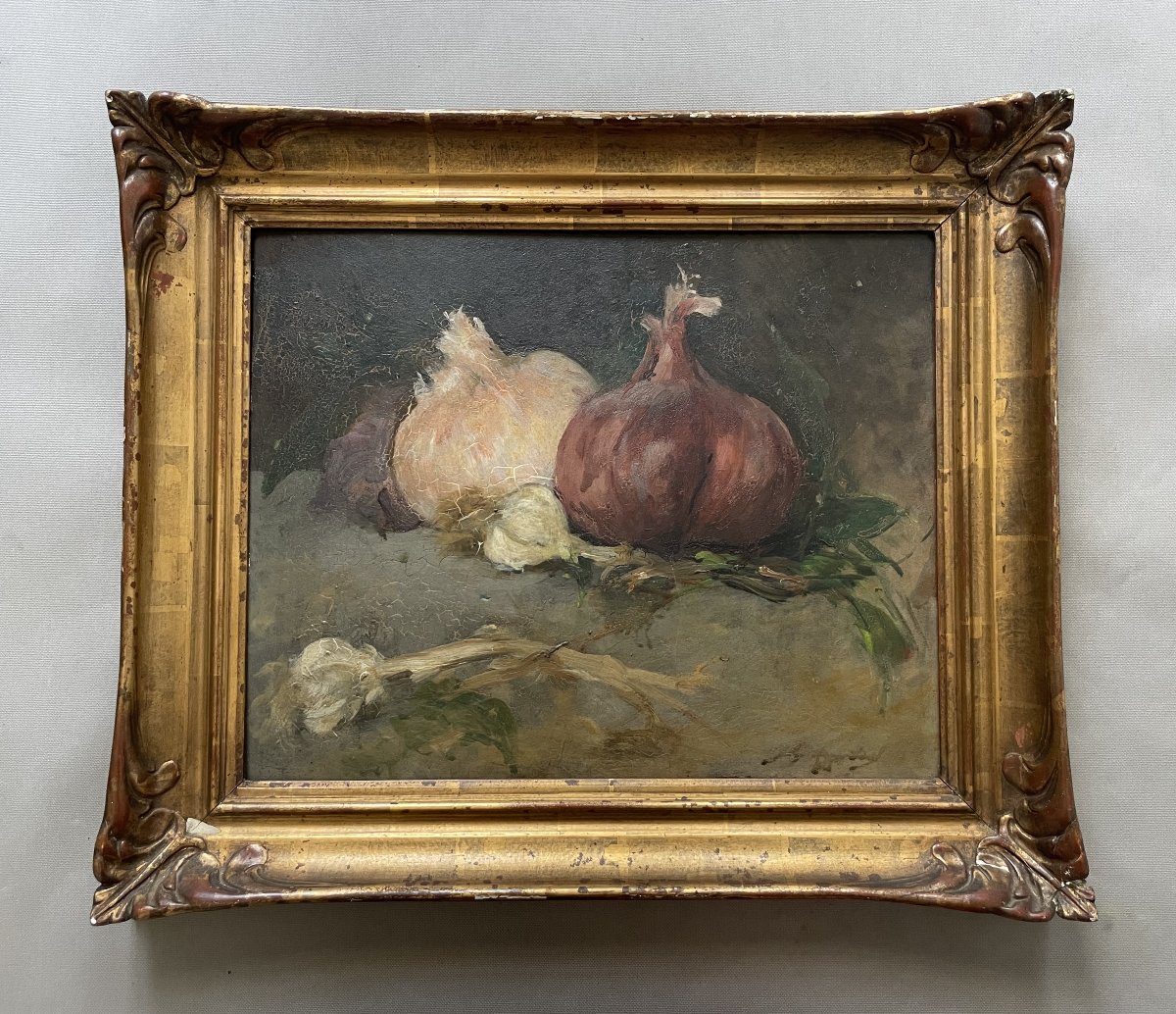 Still Life With Onions, Oil On Cardboard