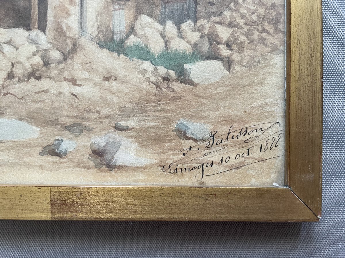 Ruin, Watercolor Signed Palisson 1888-photo-2