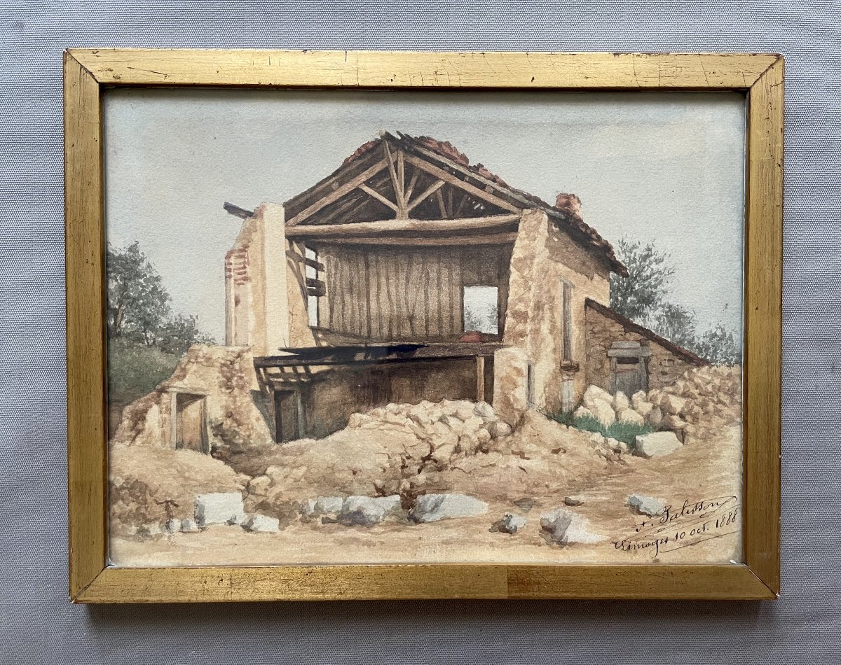 Ruin, Watercolor Signed Palisson 1888