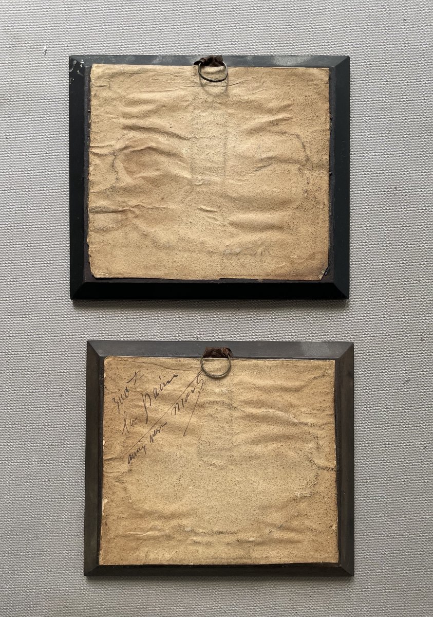 Carriages, Pair Of Miniature Paintings On Wood Panel-photo-2