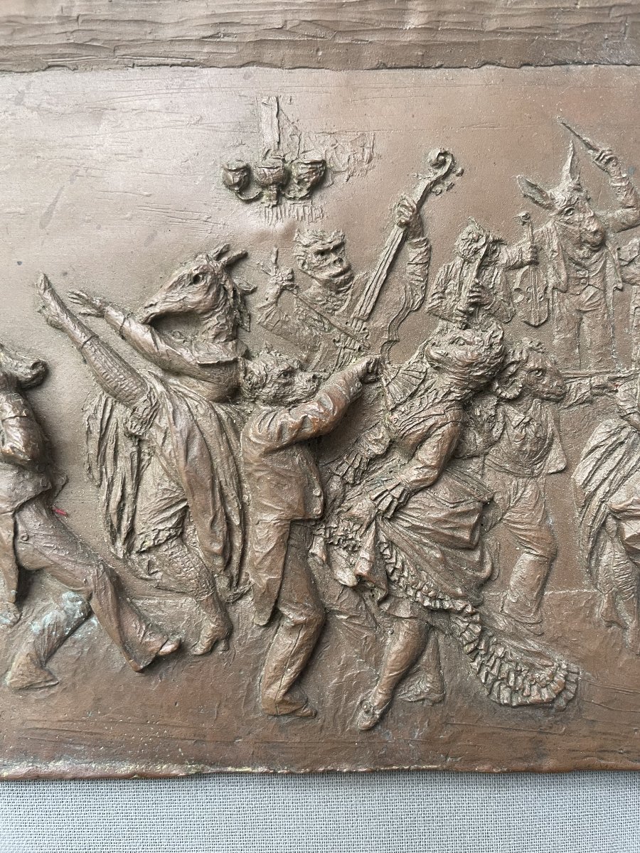 Le Bal Des Animaux, Bas Relief In Patinated Lead-photo-1