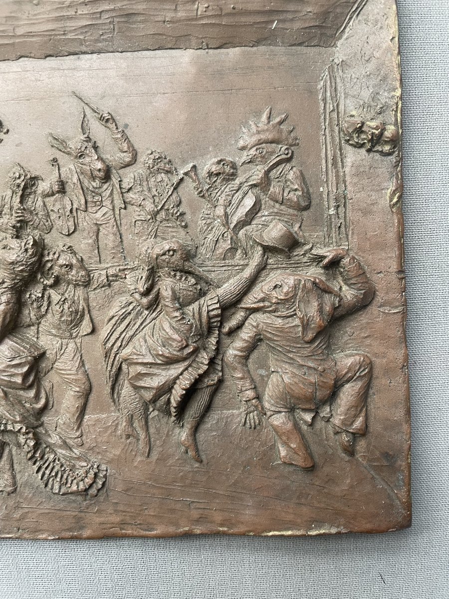 Le Bal Des Animaux, Bas Relief In Patinated Lead-photo-2