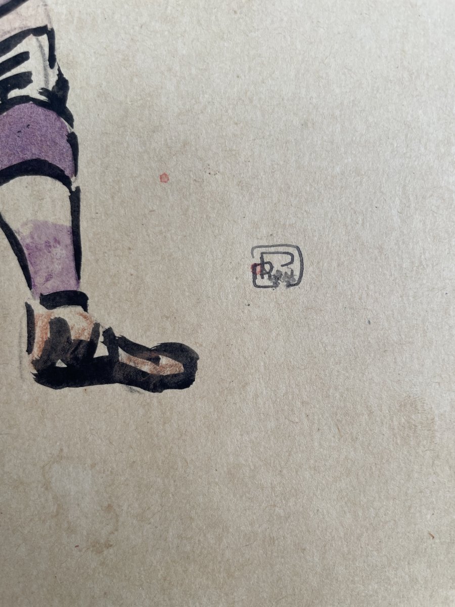 Rugby Players, Two Drawings, Monogram To Be Identified-photo-2