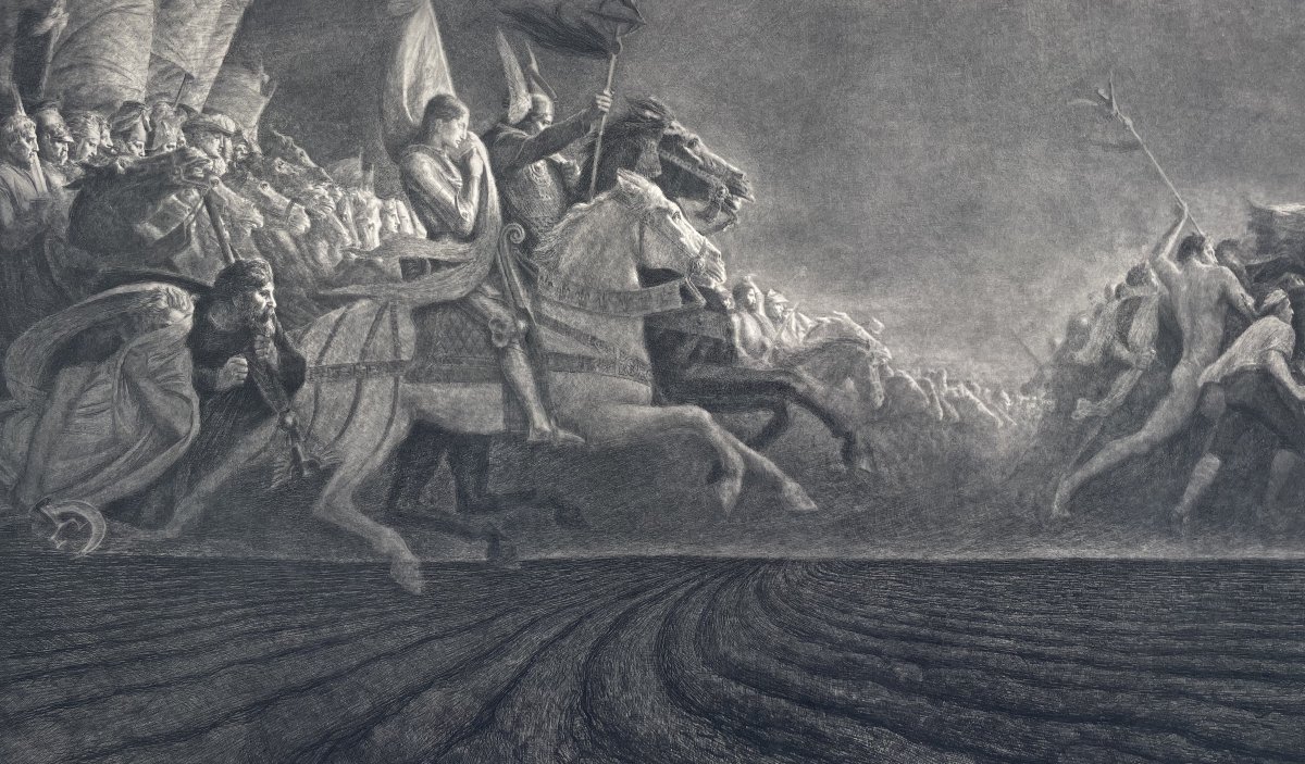 Jeanne d'Arc au combat, gravure, grand format