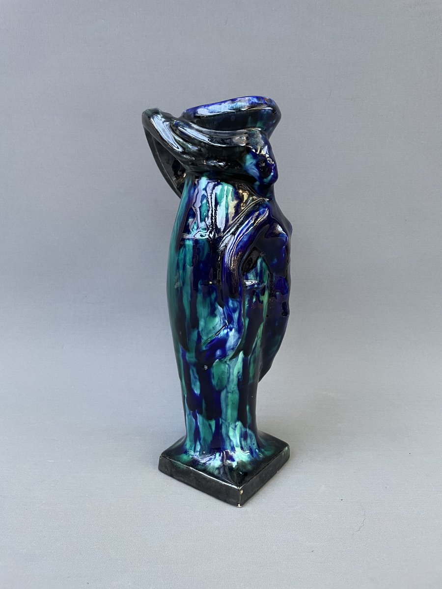 Pichet Art Nouveau en faïence-photo-4