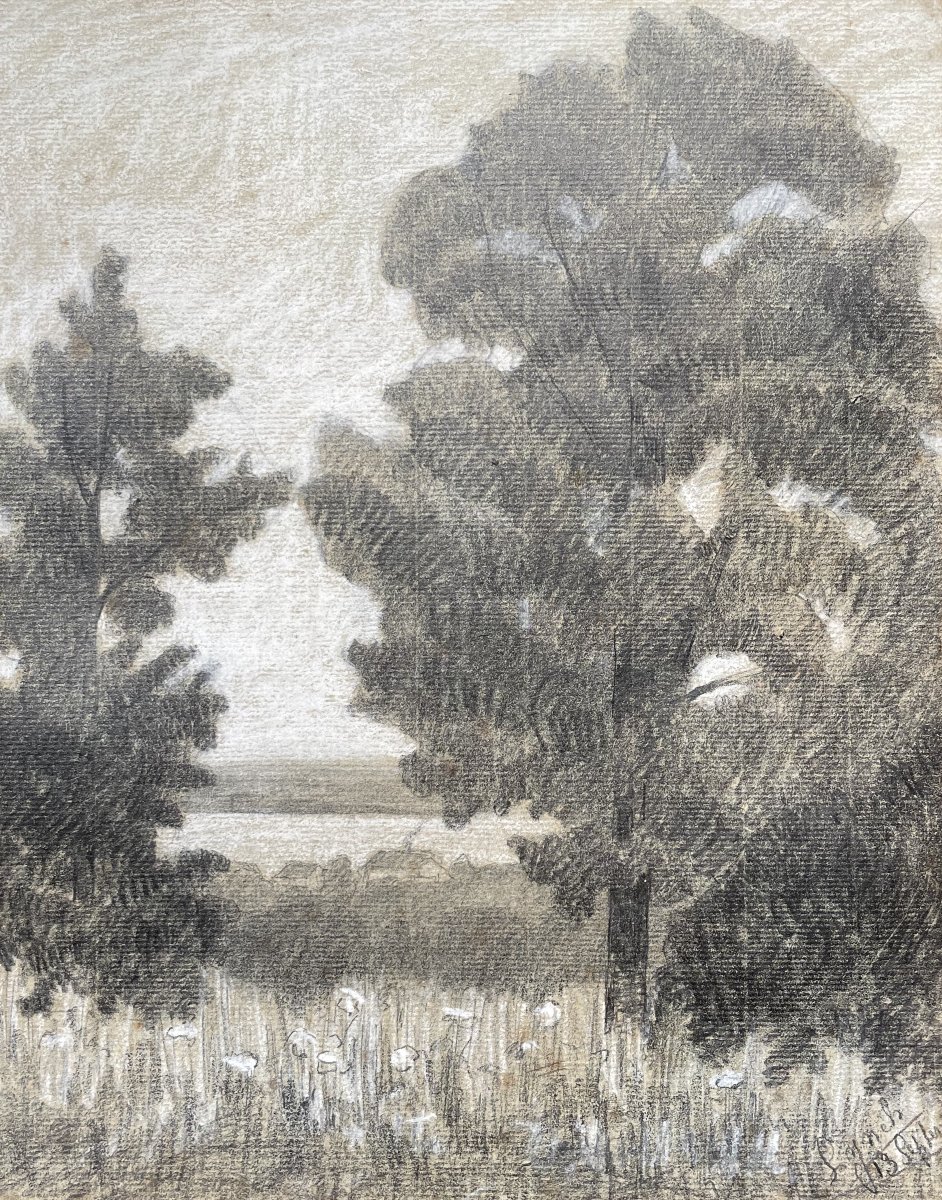 Paysage arboré, dessin, école Nabi, signature à déchiffrer-photo-2
