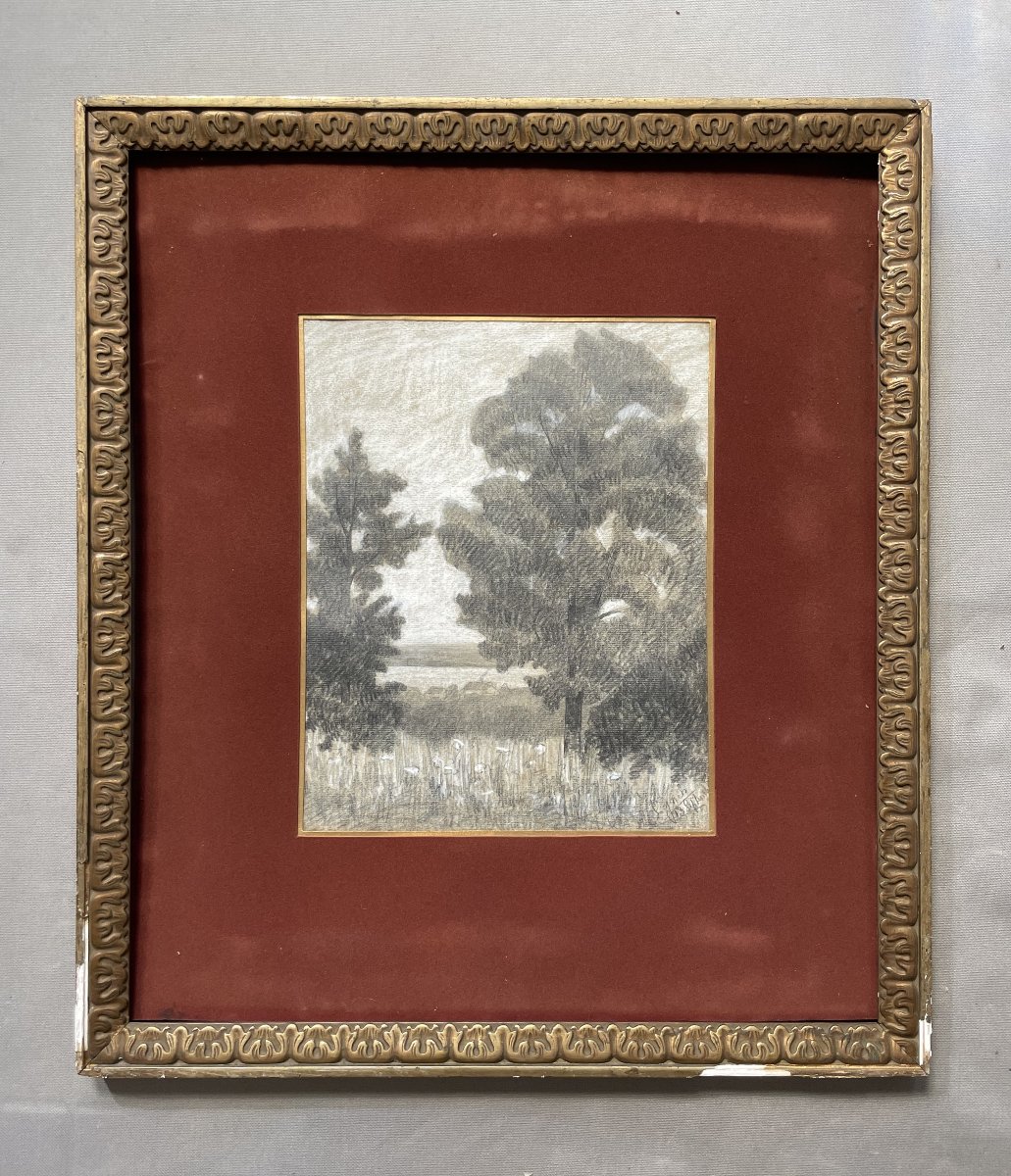 Paysage arboré, dessin, école Nabi, signature à déchiffrer