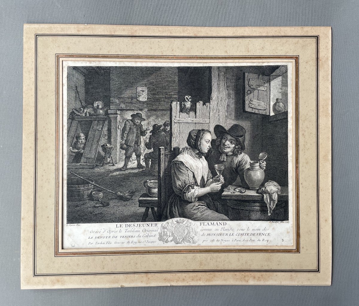 Le déjeuner flamand, gravure par Tardieu d'après Teniers