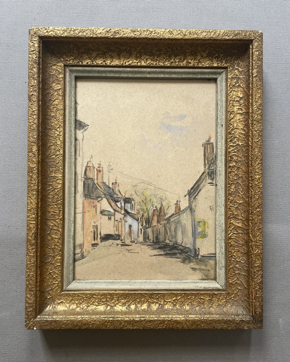Village Street, Watercolor Drawing