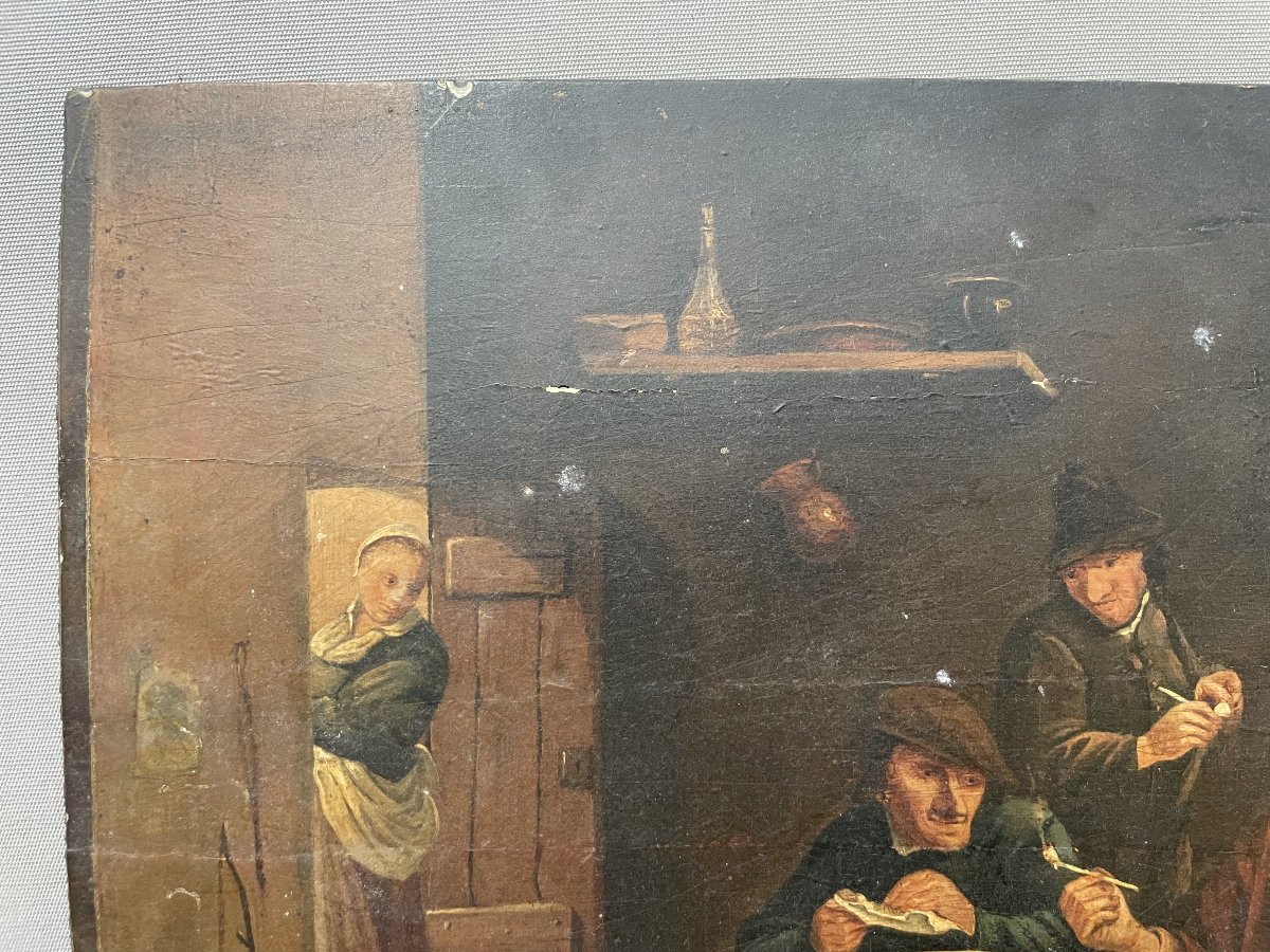 Scène de taverne, huile sur panneau, XVIIIe-photo-2