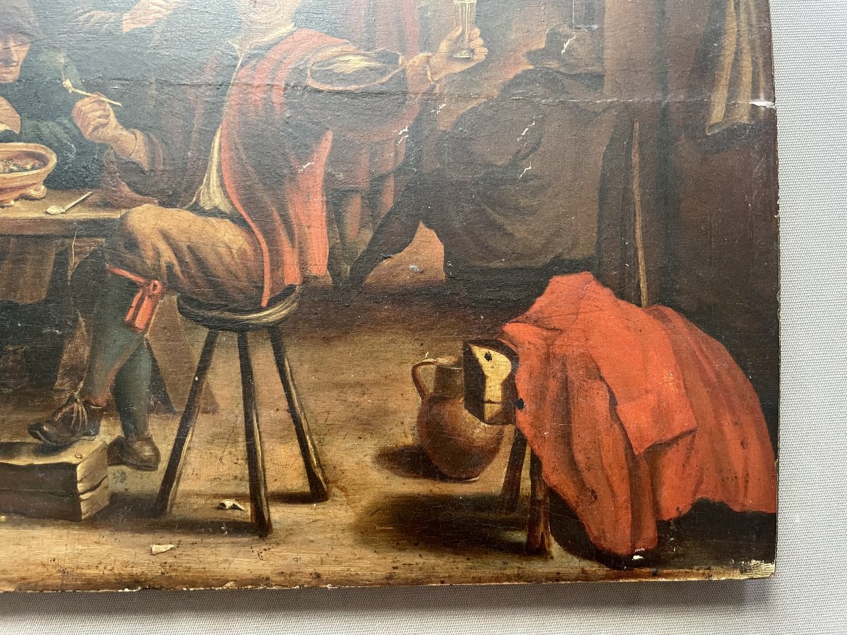 Scène de taverne, huile sur panneau, XVIIIe-photo-4