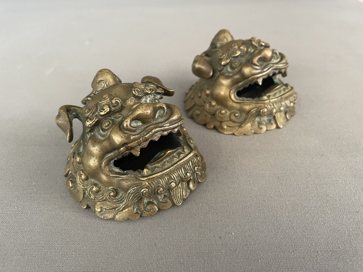Têtes de chiens de Fô en bronze-photo-2