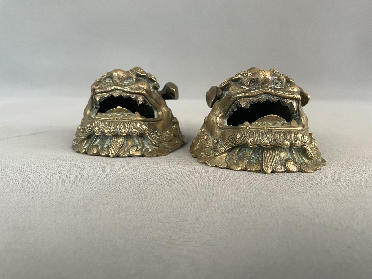 Têtes de chiens de Fô en bronze-photo-4