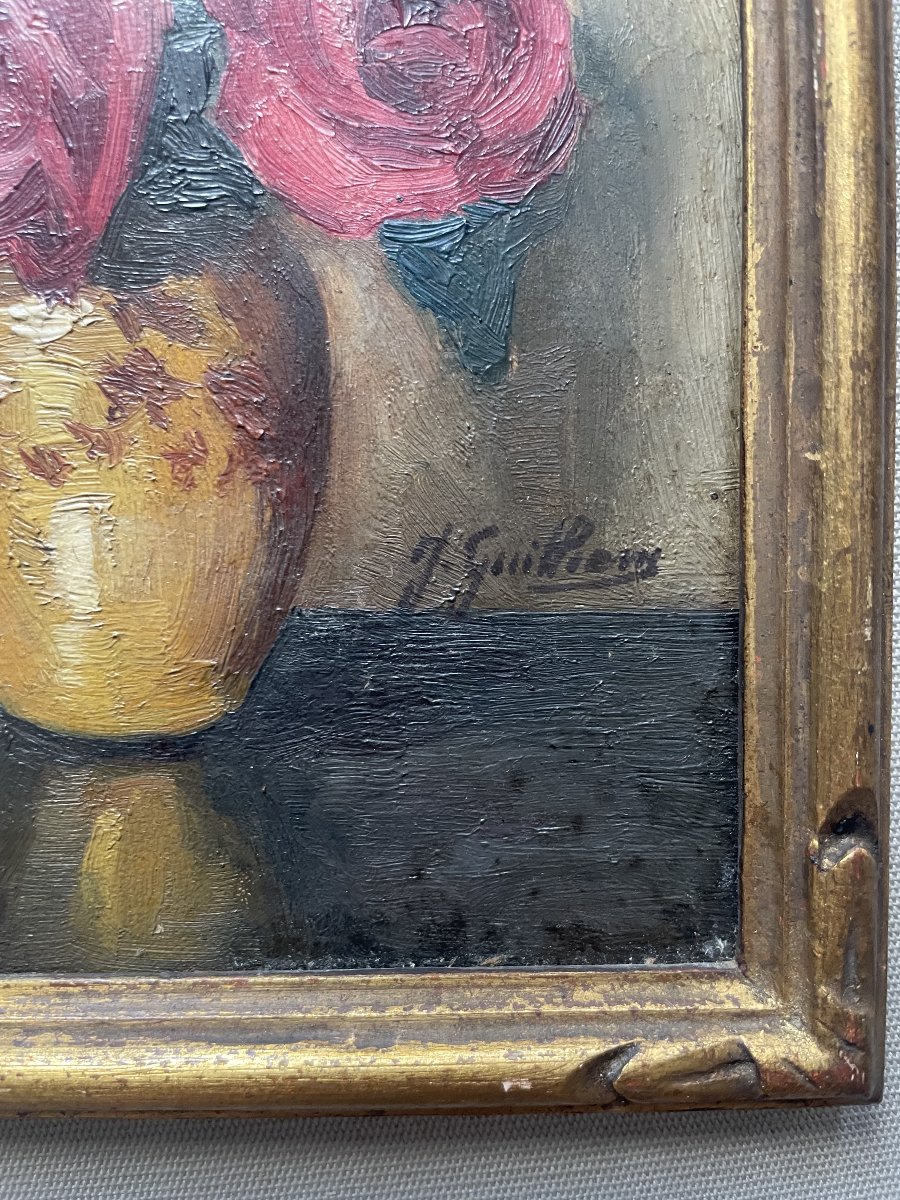 Bouquet Of Roses, Oil On Panel-photo-3