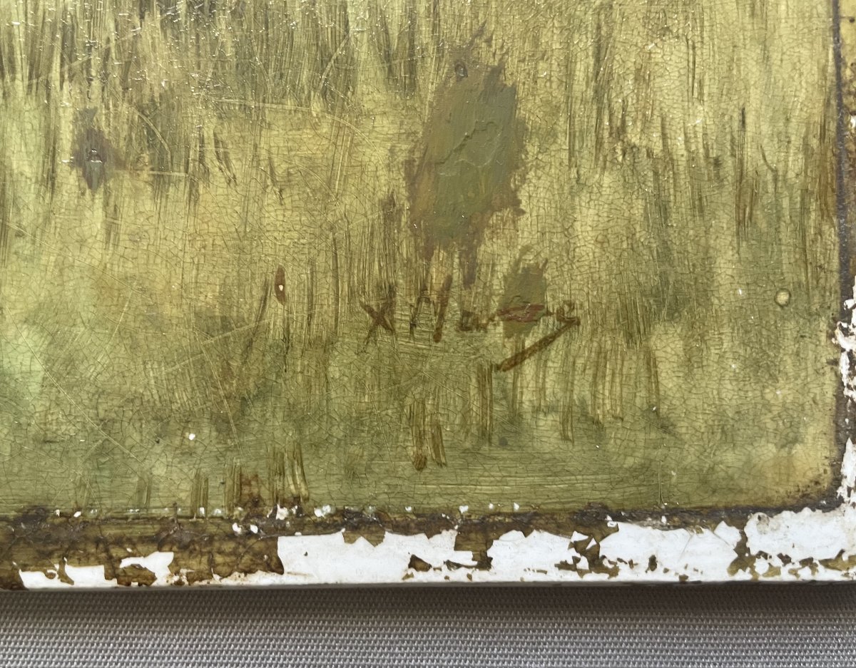Les foins, peinture sur plaque de porcelaine - 32 x 50 cm-photo-2